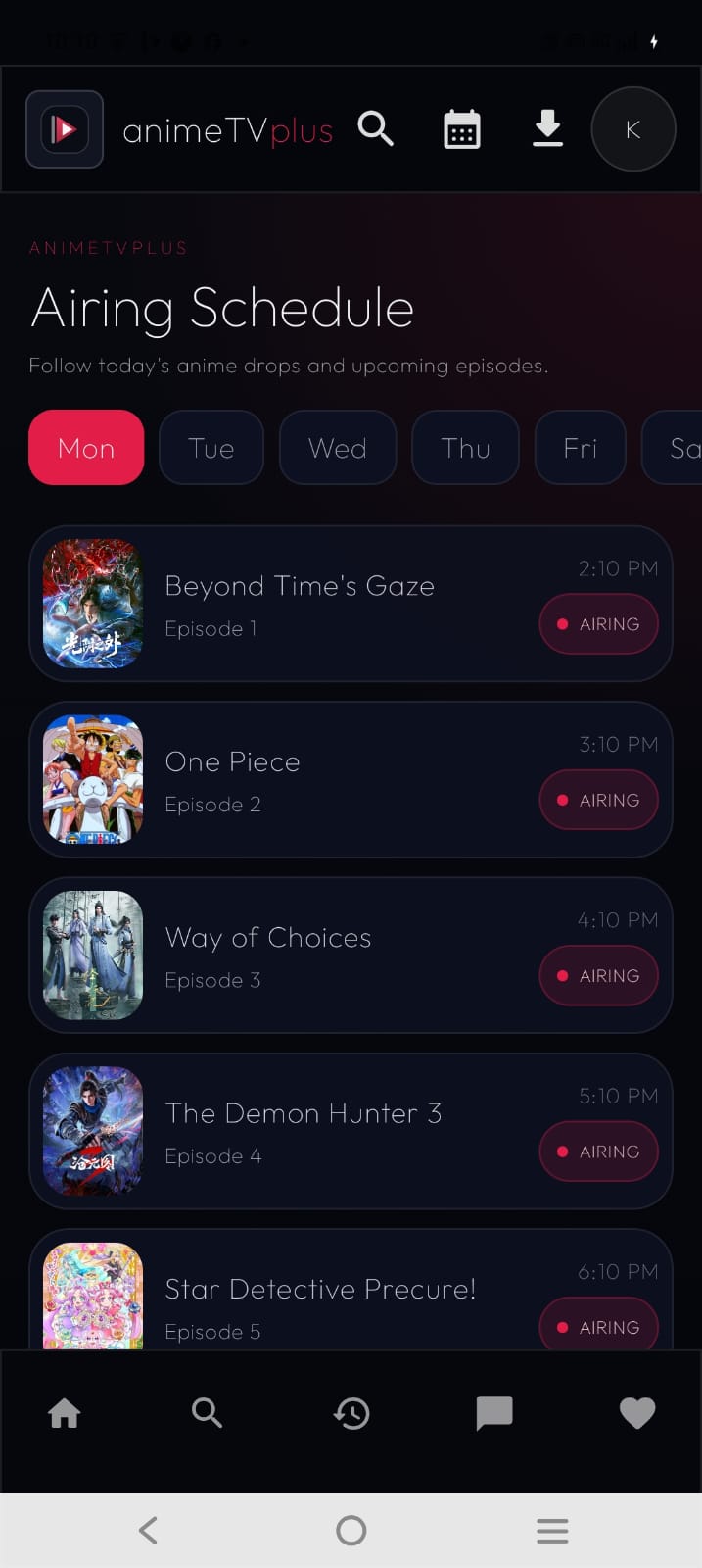 Live chat screenshot in animeTVplus Android app
